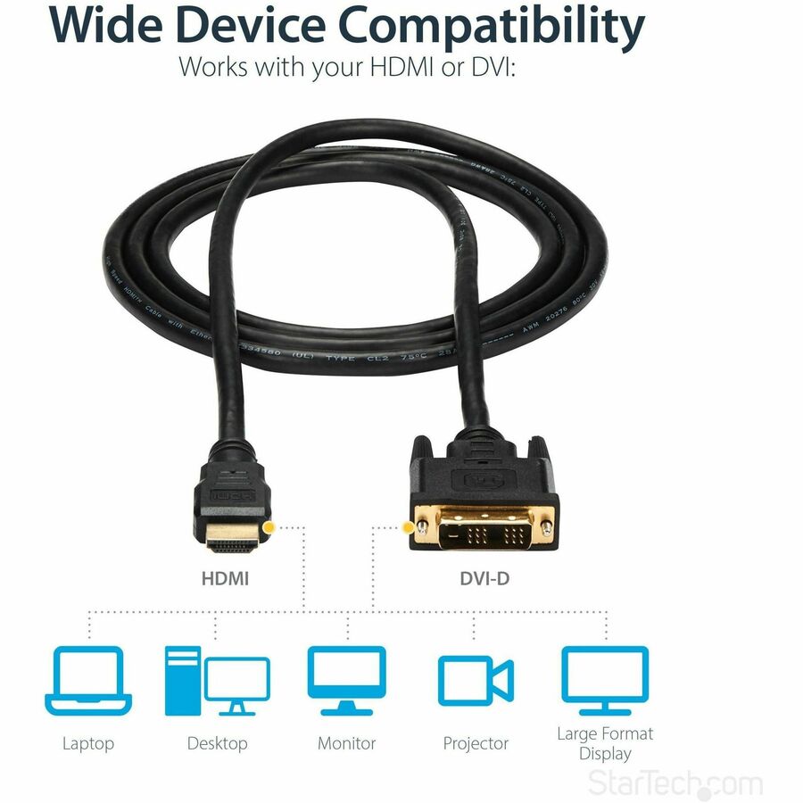 StarTech.com HDMI to DVI Cable - 6 ft / 2m - HDMI to DVI-D Cable - HDMI Monitor Cable - HDMI to DVI Adapter Cable — HDMIDVIMM6