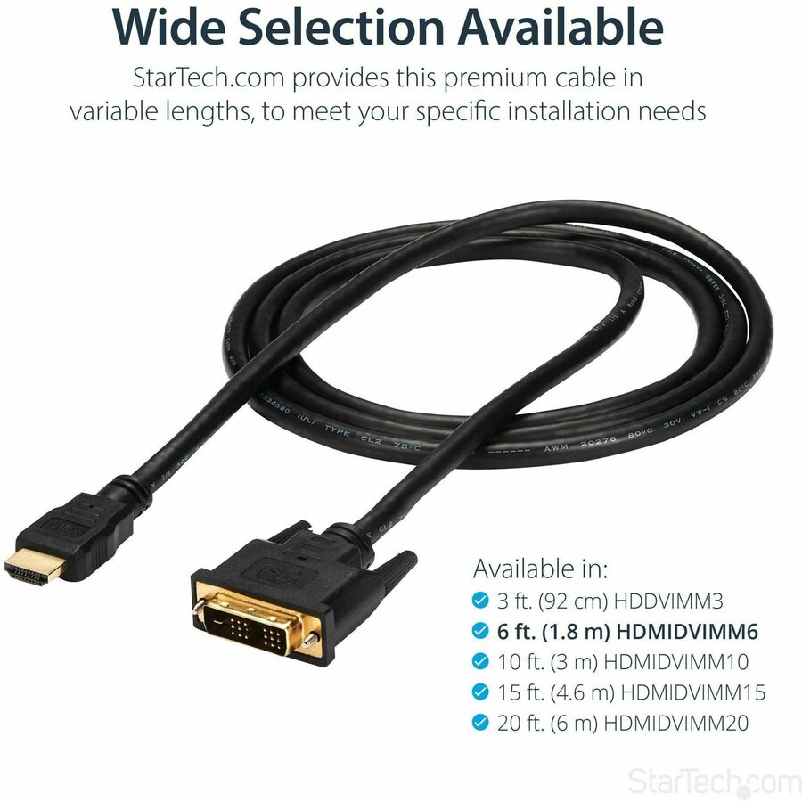 StarTech.com HDMI to DVI Cable - 6 ft / 2m - HDMI to DVI-D Cable - HDMI Monitor Cable - HDMI to DVI Adapter Cable — HDMIDVIMM6