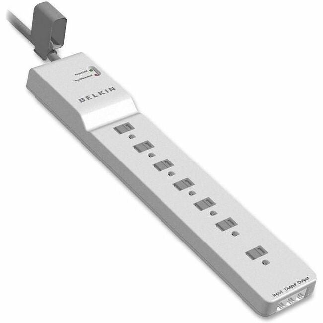 Belkin 7-Outlet Surge Protector - 12ft Cord - Right Angle Plug - 2320J - White — BE107200-12