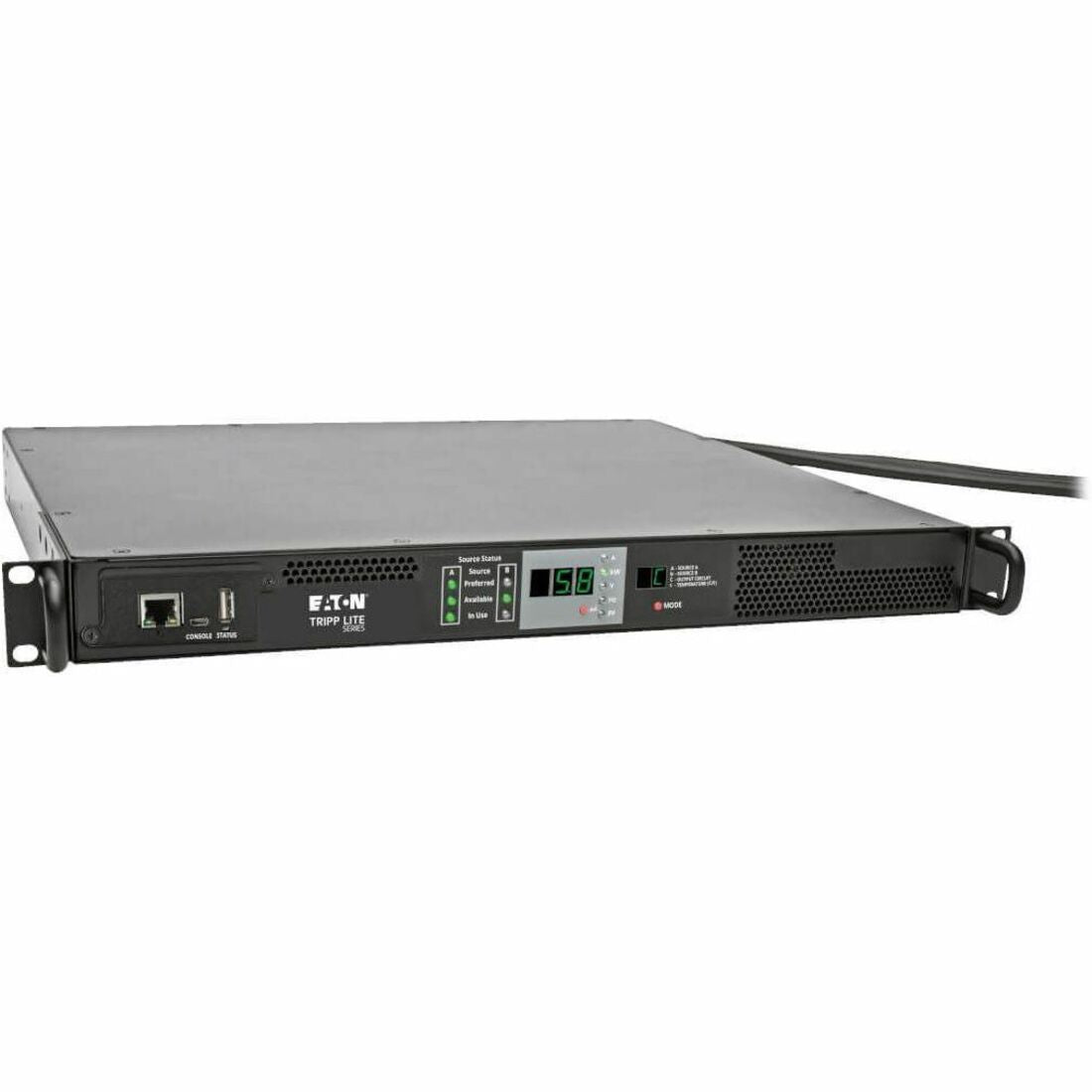 Eaton Tripp Lite Series 5.8kW Single-Phase Monitored Automatic Transfer Switch PDU, 2 200-240V 30A L6-30P Inputs, 1 L6-30R Outlet, 1U — PDUMNH30HVAT