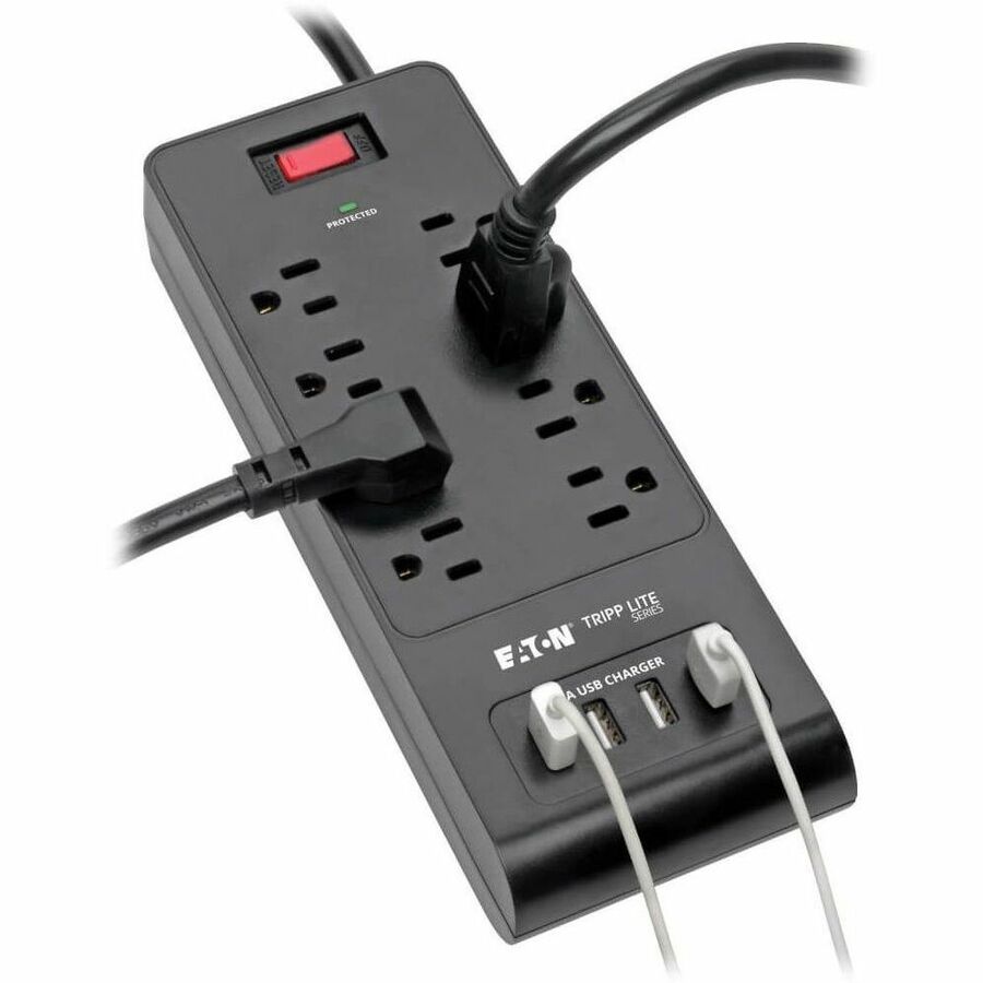 Eaton Tripp Lite Series 8-Outlet Surge Protector with 4 USB Ports (4.2A Shared) - 6 ft. (1.83 m) Cord, 1800 Joules, Black — TLP864USBB