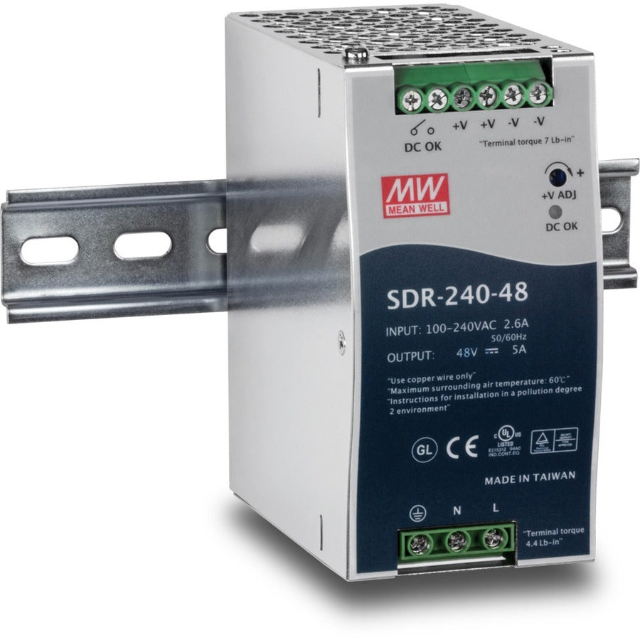 TRENDnet 240W Single Output Industrial DIN-Rail Power Supply, Extreme Operating Temp Range -25 to 70 °C(-13 to 158 °F) Built-in Active PFC, Passive Cooling, DIN-Rail Mount, Silver, TI-S24048