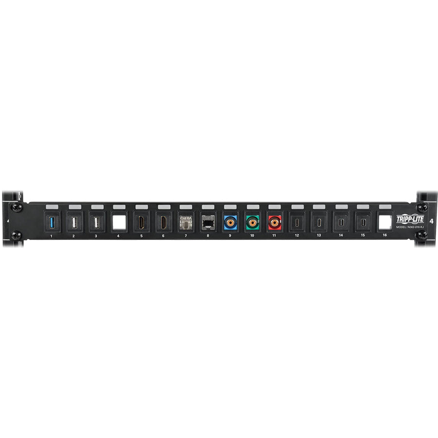 Eaton Tripp Lite Series 16-Port 1U Rack-Mount Unshielded Blank Keystone/Multimedia Patch Panel, RJ45 Ethernet, USB, HDMI, Cat5e/6 — N062-016-KJ