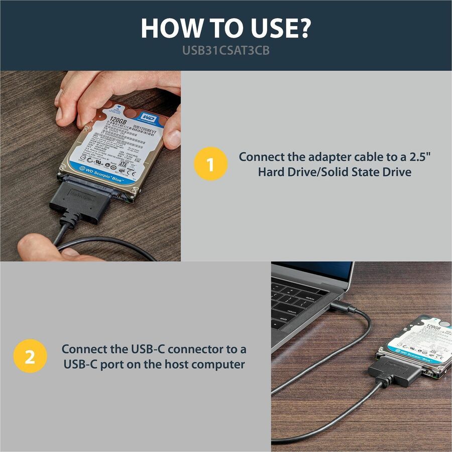 StarTech.com USB C To SATA Adapter - for 2.5" SATA Drives - UASP - External Hard Drive Cable - USB Type C to SATA Adapter — USB31CSAT3CB