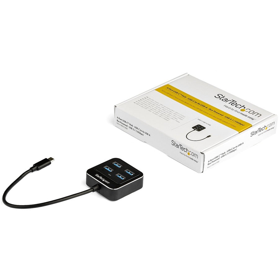 StarTech.com 4 Port USB C Hub - USB-C to 4xUSB-A - 10Gbps USB 3.2 Gen 2 Type-C Hub - USB Bus Powered - Portable/Laptop USB Adapter Hub — HB31C4AB