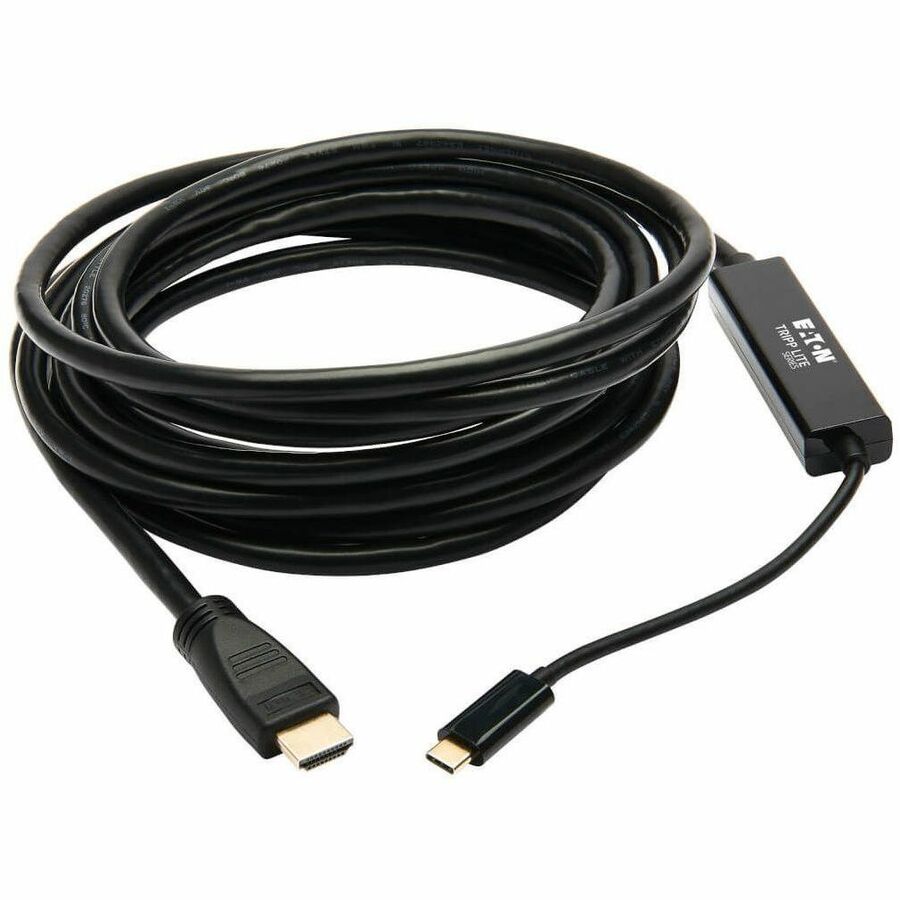 Eaton Tripp Lite Series USB-C to HDMI Active Adapter Cable (M/M), 4K 60 Hz, 4:4:4, HDCP 2.2, Mid-Cable Adapter, Black, 15 ft. (4.6 m) — U444-015-H4K6BM