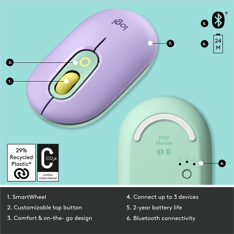 Logitech POP Mouse, Wireless Mouse with Customizable Emojis, SilentTouch Technology, Precision Scroll, Daydream — 910-006544