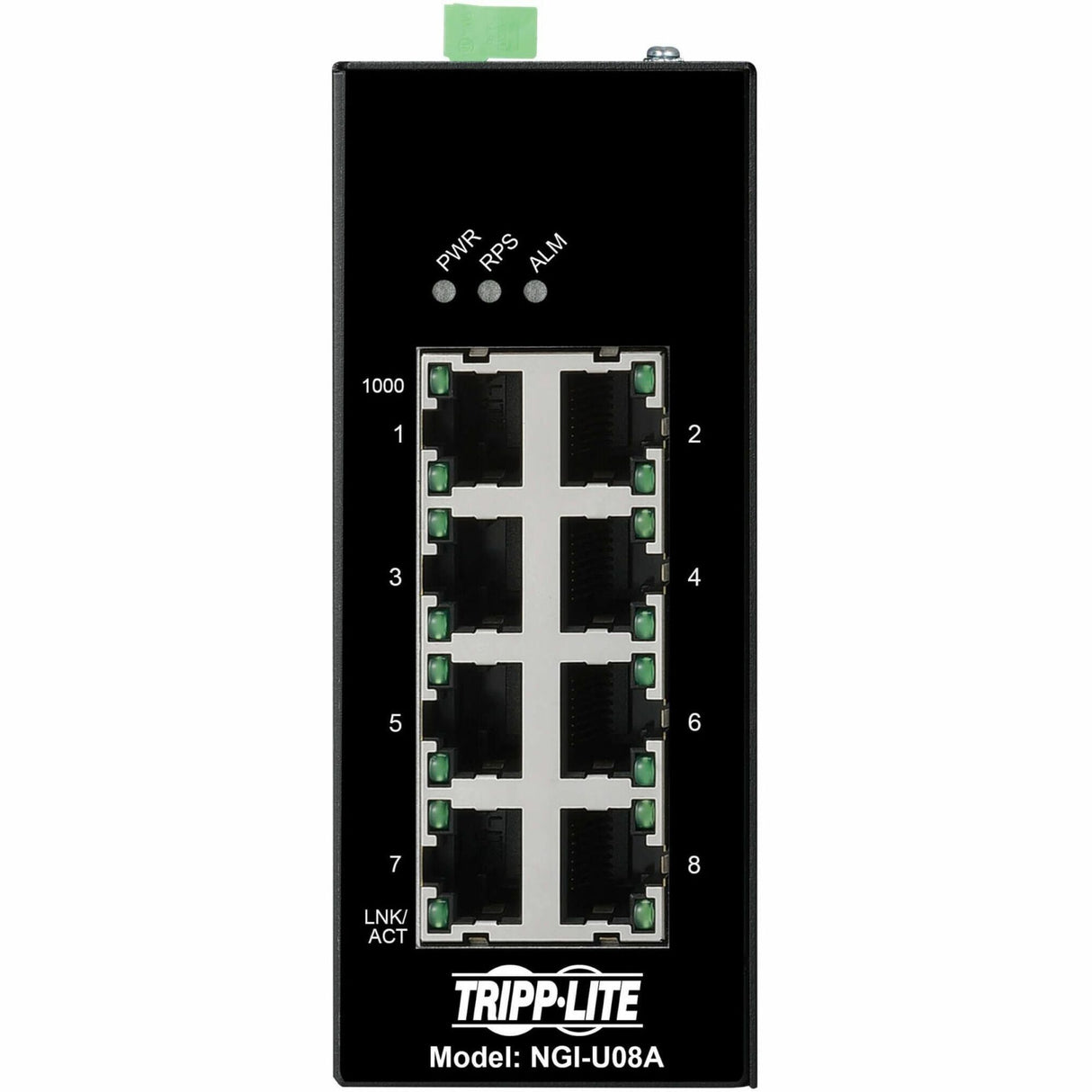 Eaton Tripp Lite Series 8-Port Unmanaged Industrial Gigabit Ethernet Switch - 10/100/1000 Mbps, Ruggedized, -40° to 75°C, EIP QoS, DIN Mount, TAA — NGI-U08A