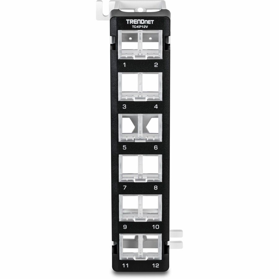 TRENDnet 12-Port Blank Angled Wall Mount Keystone Patch Panel, TC-KP12V, Use with TRENDnet Keystone Jacks (Sold Separately), Snap-in Style, Quick and Easy Access, 89D Wall Mount Bracket Included — TC-KP12V