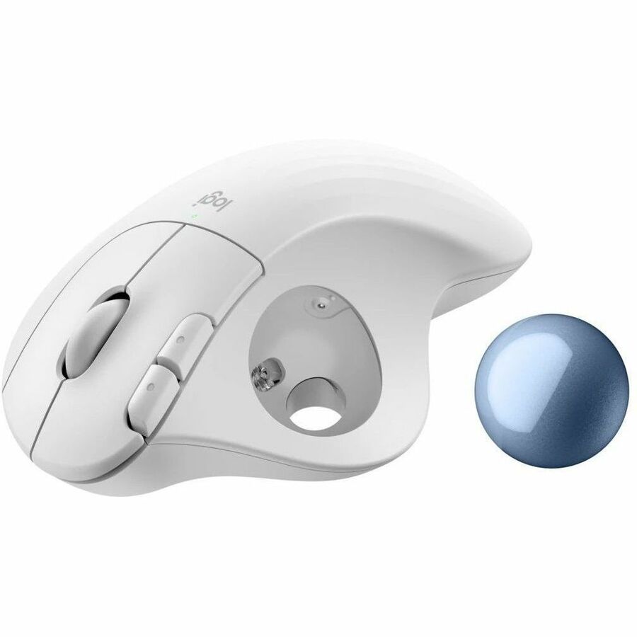 Logitech ERGO M575S Wireless Trackball Mouse, Wireless Ergonomic Mouse With Bluetooth and Encrypted Dongle, Comfortable Thumb Control, Precise and Smooth Tracking, for PC/Mac (Off-white+Blue Ball) — 910-007028
