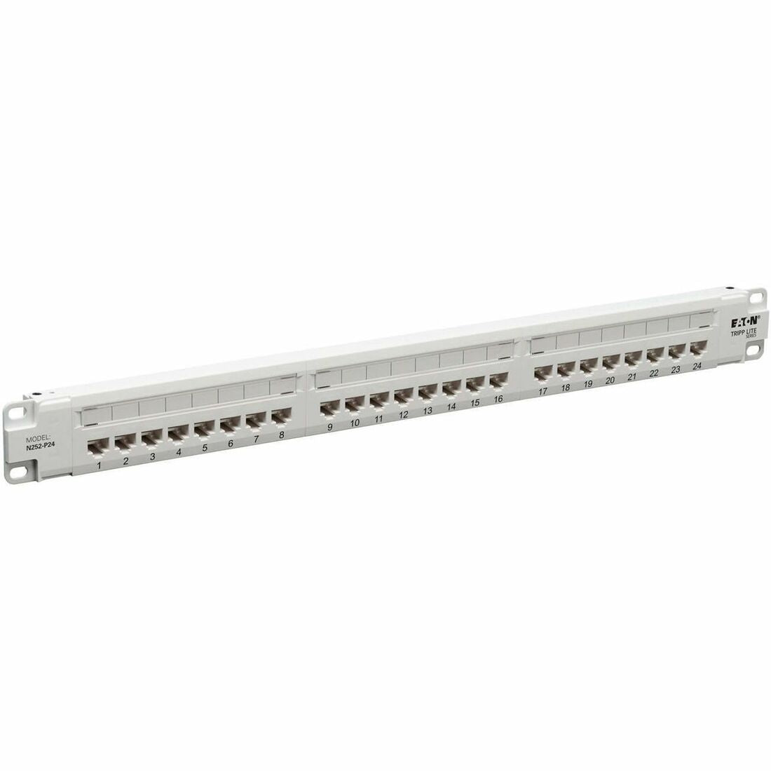 Eaton Tripp Lite Series 24-Port Cat6 Patch Panel - 4PPoE Compliant, 110/Krone, 568A/B, RJ45 Ethernet, 1U Rack-Mount, White, TAA — N252-P24-WH