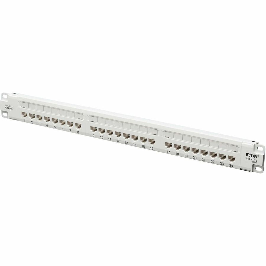 Eaton Tripp Lite Series 24-Port Cat6 Patch Panel - 4PPoE Compliant, 110/Krone, 568A/B, RJ45 Ethernet, 1U Rack-Mount, White, TAA — N252-P24-WH