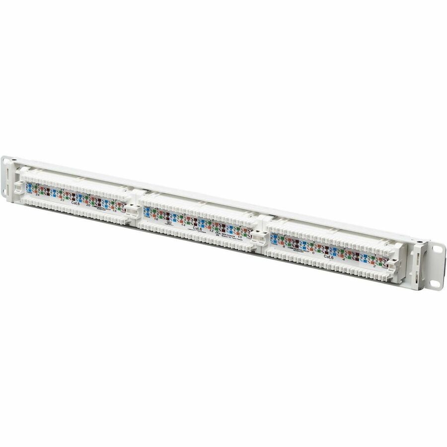 Eaton Tripp Lite Series 24-Port Cat6 Patch Panel - 4PPoE Compliant, 110/Krone, 568A/B, RJ45 Ethernet, 1U Rack-Mount, White, TAA — N252-P24-WH
