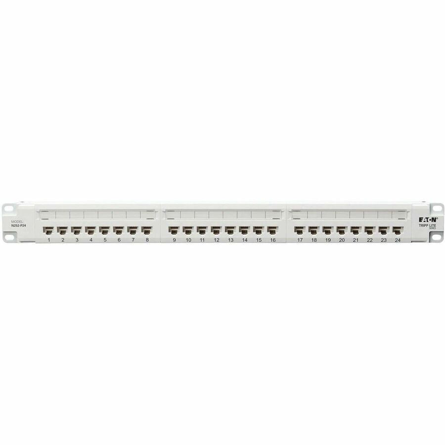 Eaton Tripp Lite Series 24-Port Cat6 Patch Panel - 4PPoE Compliant, 110/Krone, 568A/B, RJ45 Ethernet, 1U Rack-Mount, White, TAA — N252-P24-WH