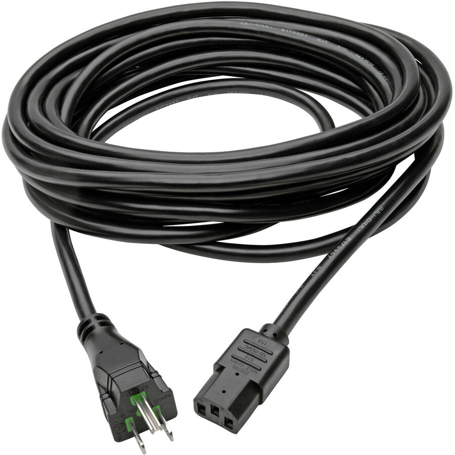 Eaton Tripp Lite Series Hospital-Grade Power Cord, NEMA 5-15P to C13 - Green Dot, 15A, 125V, 14 AWG, 25 ft. (7.62 m), Black — P006-025-HG15