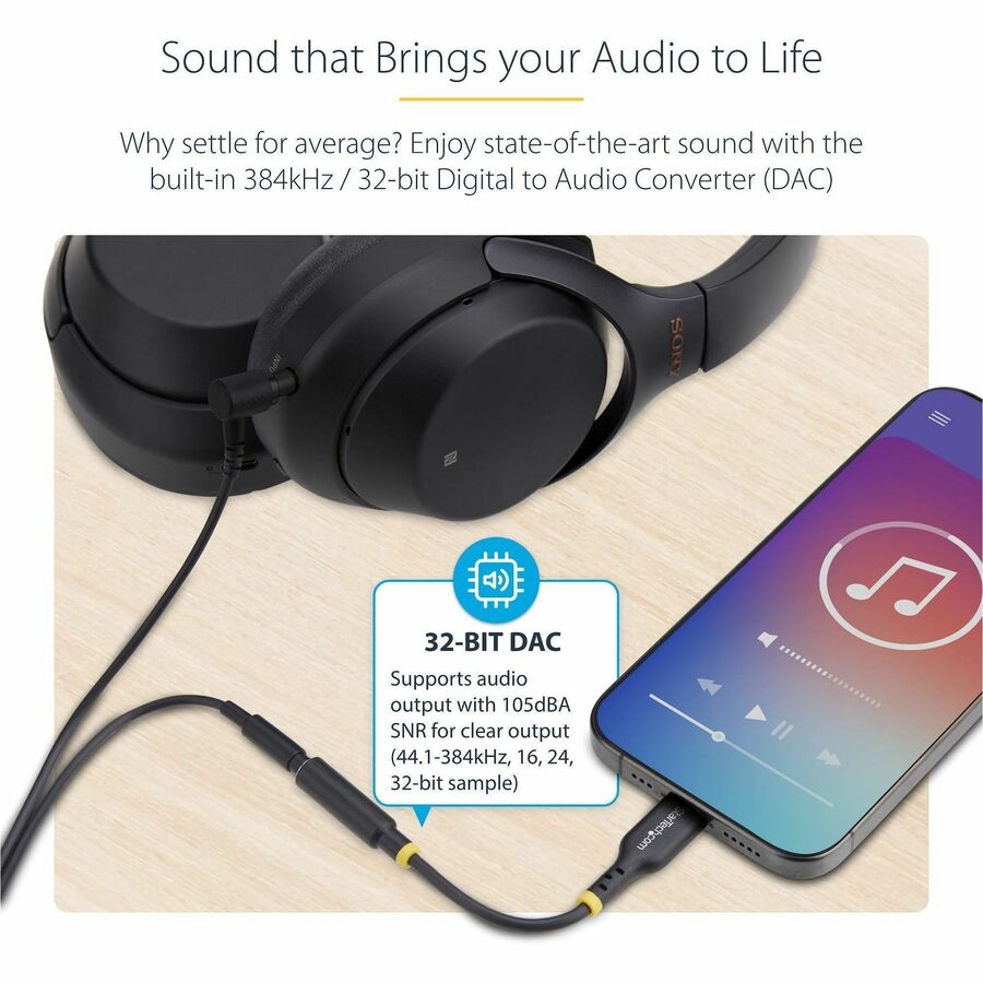 StarTech.com 5in (12.7cm) USB-C Audio Adapter to 3.5mm Headphone/Headset Jack, USB Type-C Aux Dongle, 32-bit DAC, For Laptop/Phone/Tablet — USBCAUDIO2
