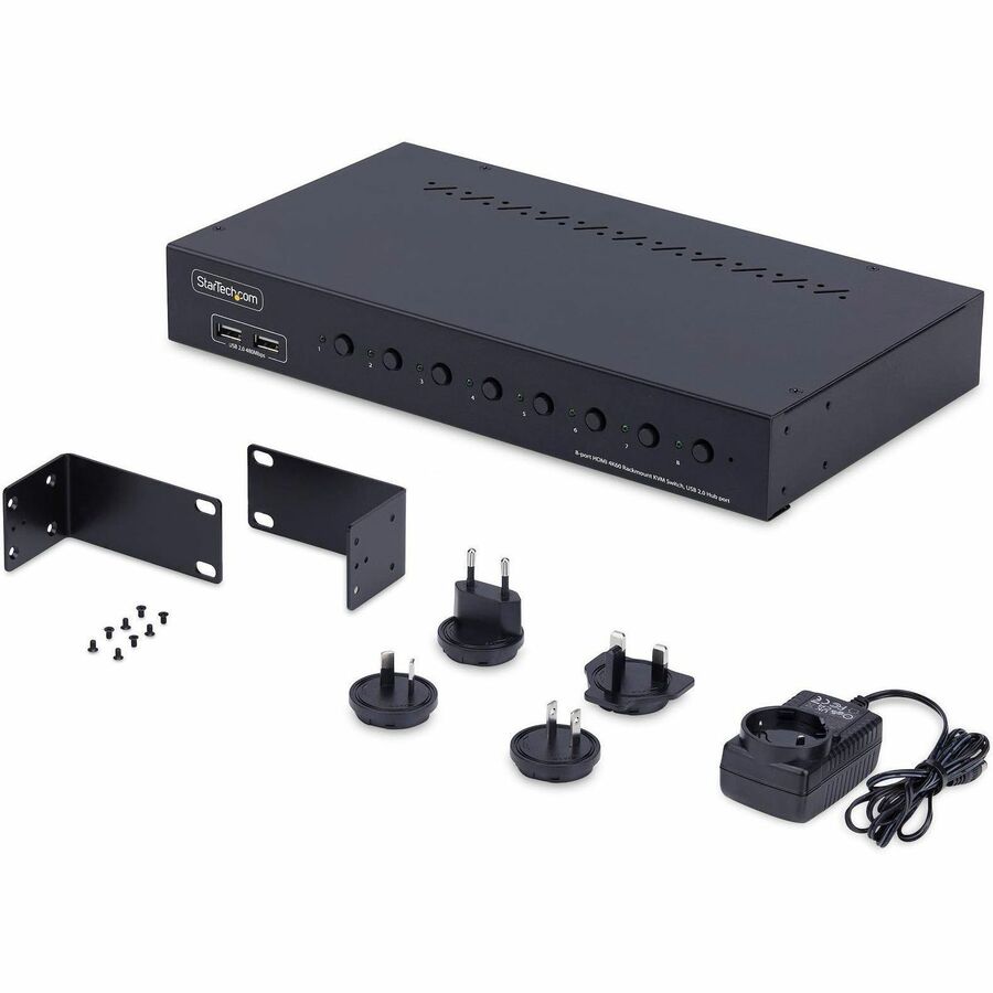 StarTech.com 8-Port HDMI KVM Switch with 1U Rack Mount Kit, 4K 60Hz HDMI 2.0, Push-Button & Hotkey Switching, TAA Compliant — R8AH202-KVM-SWITCH