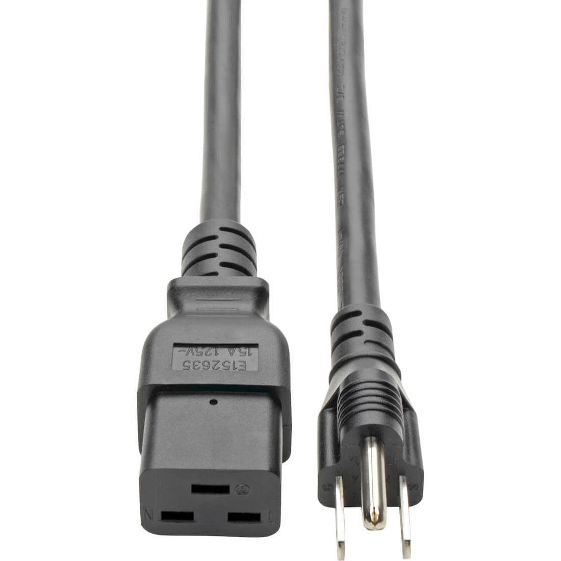 Eaton Tripp Lite Series Computer Power Cord, C19 to NEMA 5-15P - Heavy-Duty, 15A, 125V, 14 AWG, 10 ft. (3.05 m), Black — P034-010