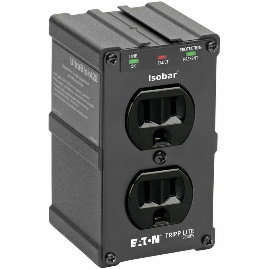 Eaton Tripp Lite Series Isobar 2-Outlet Surge Protector, Direct Plug-In, 1410 Joules, Diagnostic LEDs, Black Metal Housing — ULTRABLOK