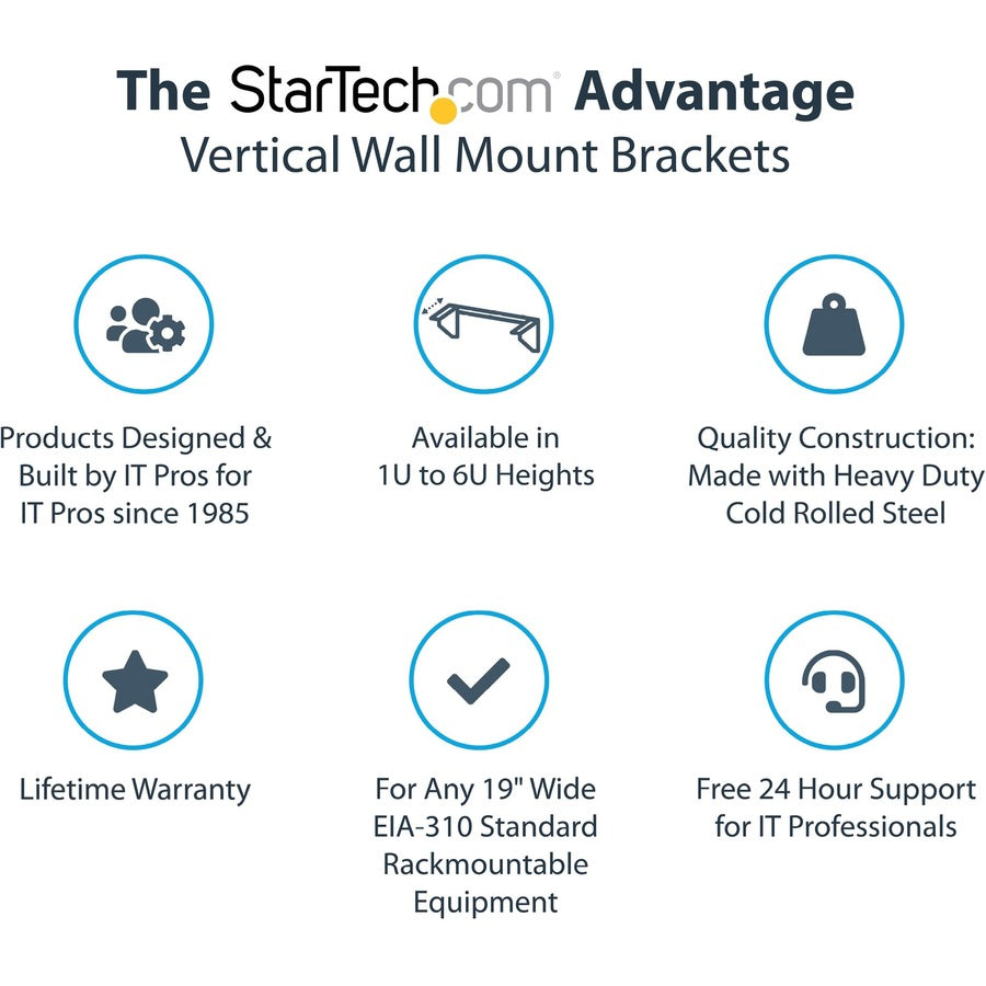 StarTech.com 1U 19in Steel Vertical Wall Mount Equipment Rack Bracket — RK119WALLV