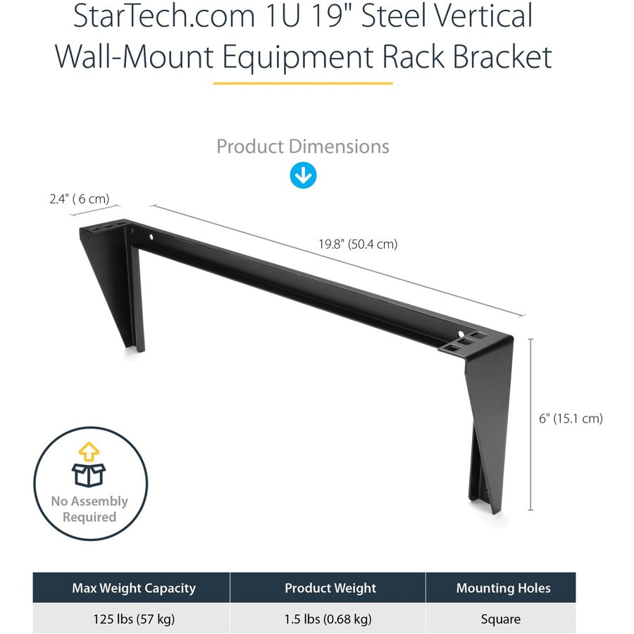 StarTech.com 1U 19in Steel Vertical Wall Mount Equipment Rack Bracket — RK119WALLV