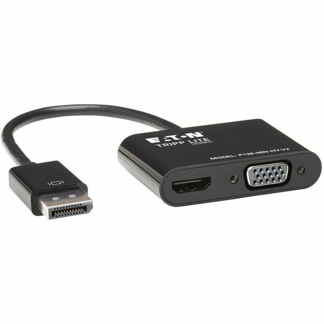 Eaton Tripp Lite Series DisplayPort to VGA/HDMI All-in-One Converter Adapter, DP ver 1.2, 4K 30 Hz HDMI — P136-06N-HV-V2