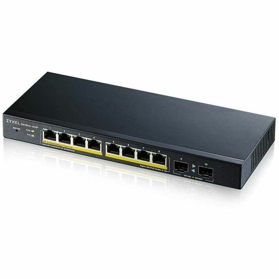 ZYXEL GS1900-10HP 8-Port Gigabit Smart Managed PoE Switch | 8 PoE+ Ports at 77W with 2 SFP Uplinks | Fanless — GS1900-10HP
