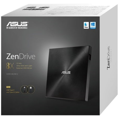 Asus ZenDrive SDRW-08U9M-U DVD-Writer - External - Black — SDRW-08U9M-U/BLK/G/AS/P2G