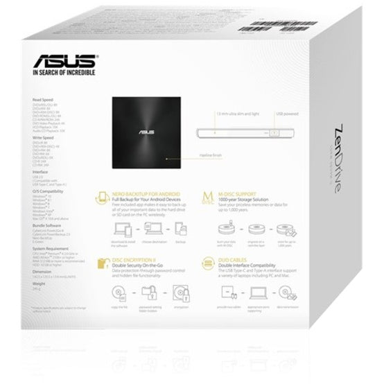 Asus ZenDrive SDRW-08U9M-U DVD-Writer - External - Black — SDRW-08U9M-U/BLK/G/AS/P2G
