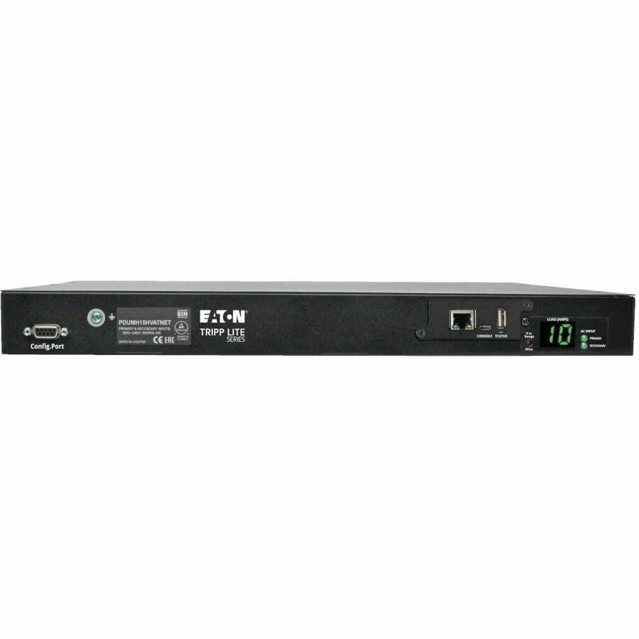 Eaton Tripp Lite Series 2.4kW Single-Phase Switched Automatic Transfer Switch PDU, Two 200-240V C14 Inlets, 10 C13 Outputs, 1U, TAA — PDUMH15HVATNET