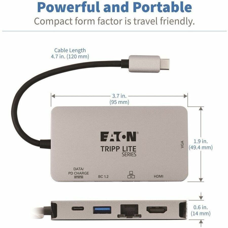 Eaton Tripp Lite Series USB-C Dock, Dual Display - 4K HDMI, VGA, USB 3.x (5Gbps), USB-A/C Hub, GbE, 100W PD Charging — U442-DOCK6-GY