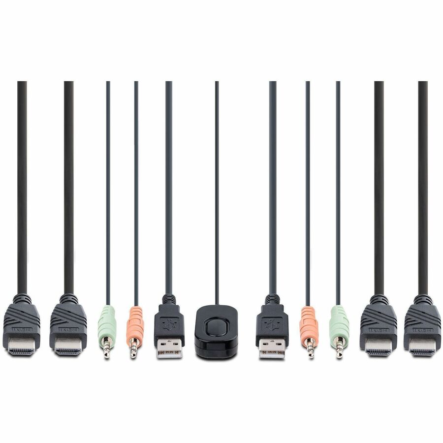 StarTech.com 2-Port Dual-Monitor HDMI Cable KVM Switch, 4K 60Hz, Compact KVM with 5ft/1.5m Integrated Host Cables, Bus Powered — C2-DH46-UA2-CBL-KVM