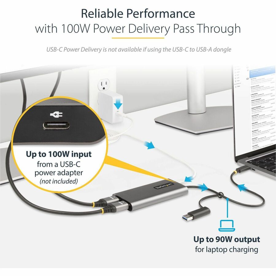 StarTech.com USB-C to Dual-HDMI Adapter, USB-C/A to 2x HDMI, 4K 60Hz, 100W PD Passthrough, 1ft/30cm Cable, USB to HDMI Converter, TAA — 109B-USBC-HDMI