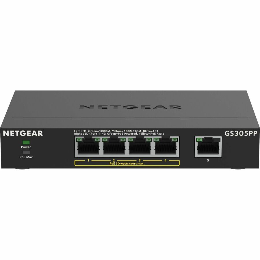 Netgear 5-Port Gigabit Ethernet SOHO Unmanaged Switch with 4 Ports PoE+ (83W) — GS305PP-300NAS