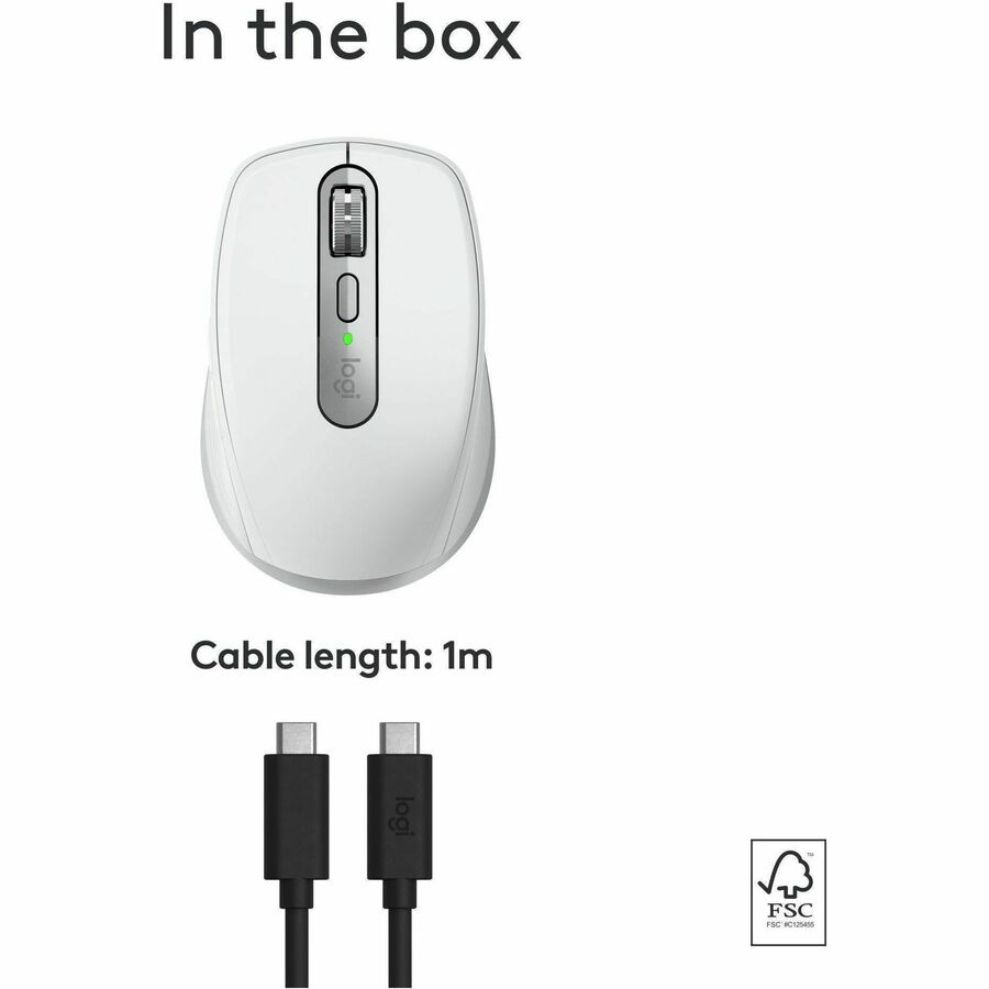 Logitech MX Anywhere 3S for Mac, Compact Wireless Bluetooth Mouse, 8K DPI Any-Surface Tracking, Quiet Clicks, USB C, Pale Grey — 910-006944