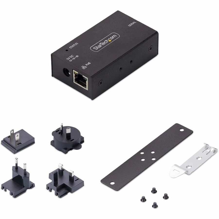 StarTech.com 1-Port Serial to Ethernet Adapter, 802.3af PoE Powered Serial Device Server, Wall/DIN Rail Mount, LAN To DB9 Converter, TAA — I13P-SERIAL-ETHERNET