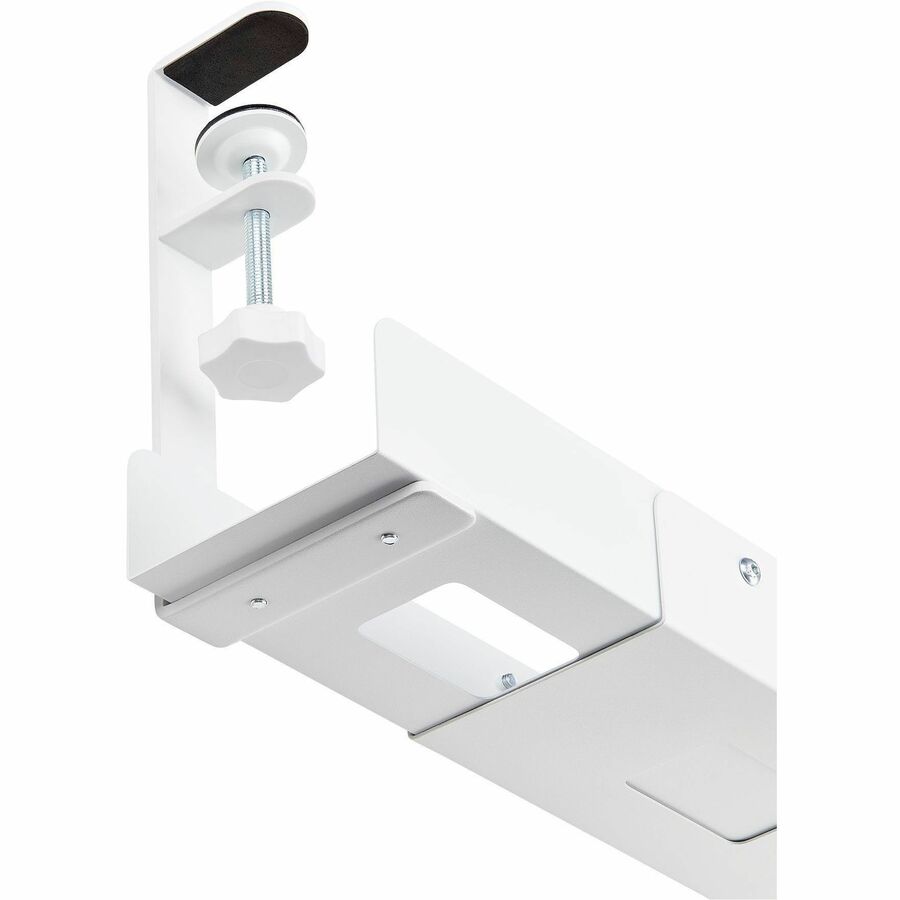 StarTech.com Under Desk Cable Management Tray, Length Adjustable, Clamp-On Installation, No Drilling Required, White — CALW-DESK-CABLE-TRAY
