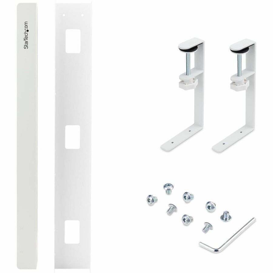 StarTech.com Under Desk Cable Management Tray, Length Adjustable, Clamp-On Installation, No Drilling Required, White — CALW-DESK-CABLE-TRAY