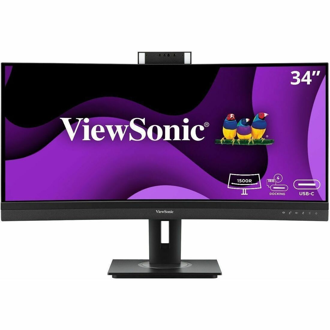 ViewSonic VG3457CV 34 Inch Ultrawide QHD 1440p Curved Video Conferencing Docking Monitor with Windows Hello Compatible IR Webcam, Advanced Ergonomics, and 100W USB C for Home and Office — VG3457CV