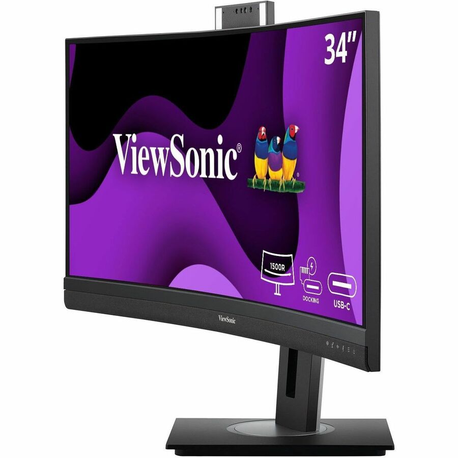 ViewSonic VG3457CV 34 Inch Ultrawide QHD 1440p Curved Video Conferencing Docking Monitor with Windows Hello Compatible IR Webcam, Advanced Ergonomics, and 100W USB C for Home and Office — VG3457CV