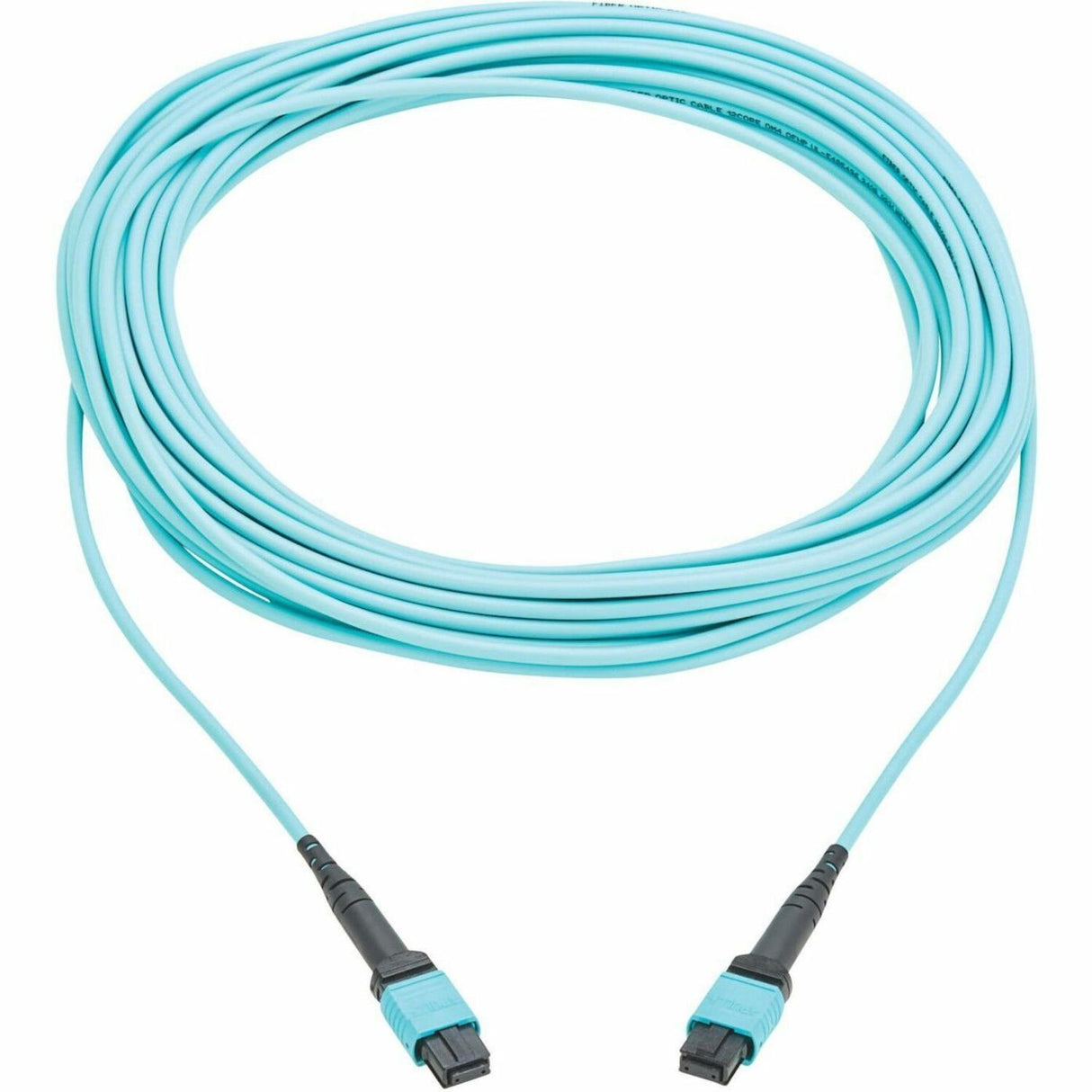 Eaton Tripp Lite Series 100G Multimode 50/125 OM4 Fiber Optic Cable (12F MPO/MPO-PC F/F), Type-A Polarity, OFNP, Aqua, 10 m (32.8 ft.), TAA — N845A-10M-12TAA