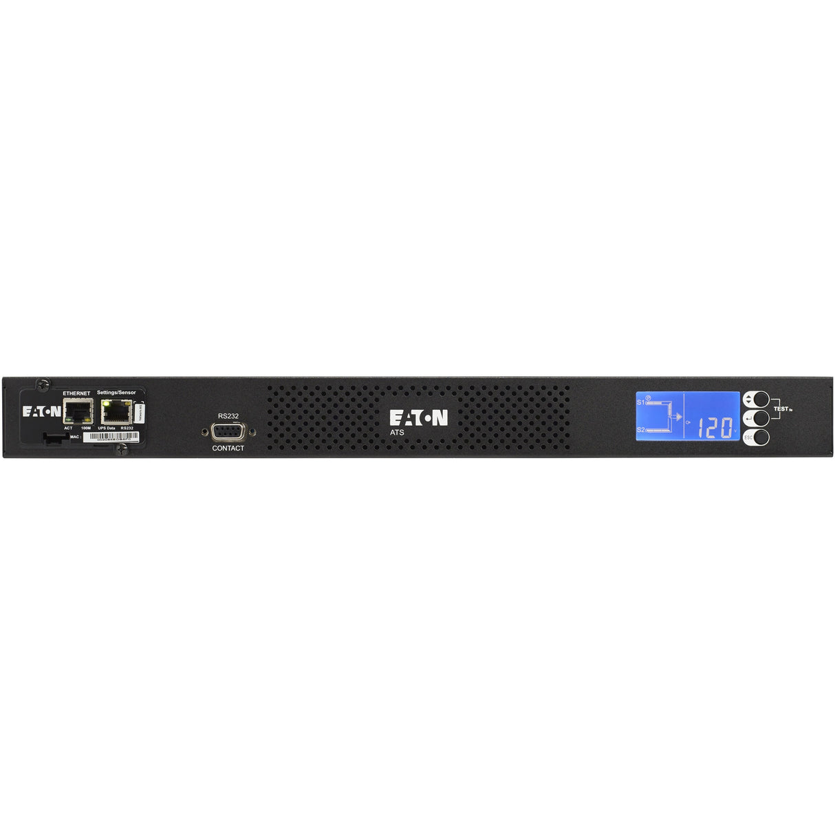 Eaton ATS rack PDU, 1U, (2) 5-15P input, 1.44 kW max, 120V, 12A, 10 ft cord, Single-phase, Outlets: (10) 5-15R — EATS115