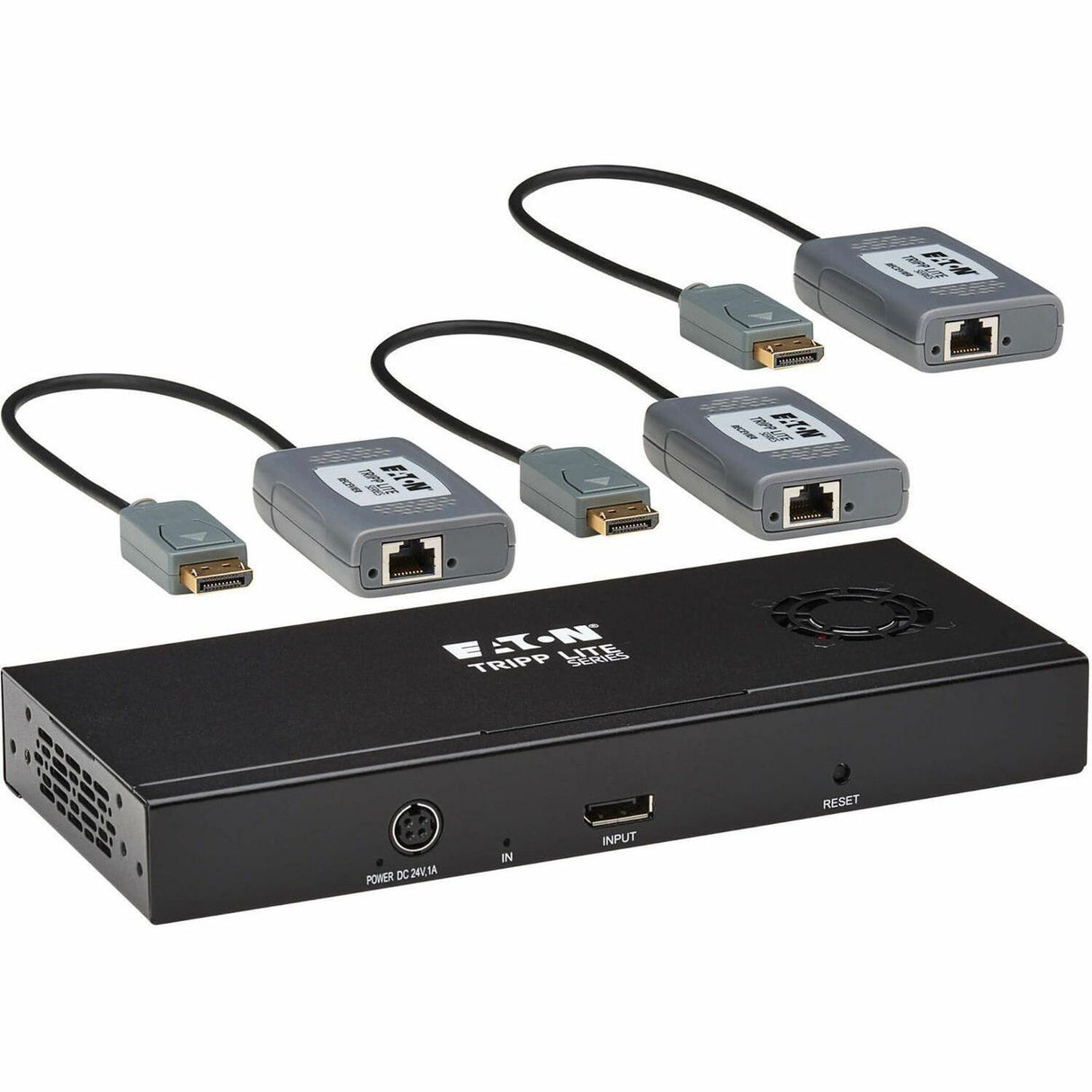 Eaton Tripp Lite Series 3-Port DisplayPort to DisplayPort Splitter/Extender Kit over Cat6, MST Hub, 8K/4K 60 Hz, DP 1.4, Up to 230 ft. (70 m), TAA — B156E-003-8K-K