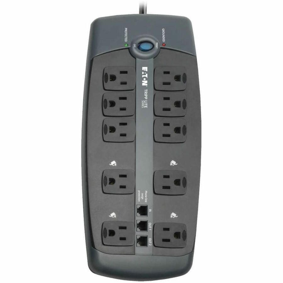 Eaton Tripp Lite Series Protect It! 10-Outlet Surge Protector, 8 ft. (2.43 m) Cord with Right-Angle Plug, 2395 Joules, Tel/DSL Protection, Black Housing — TLP1008TEL