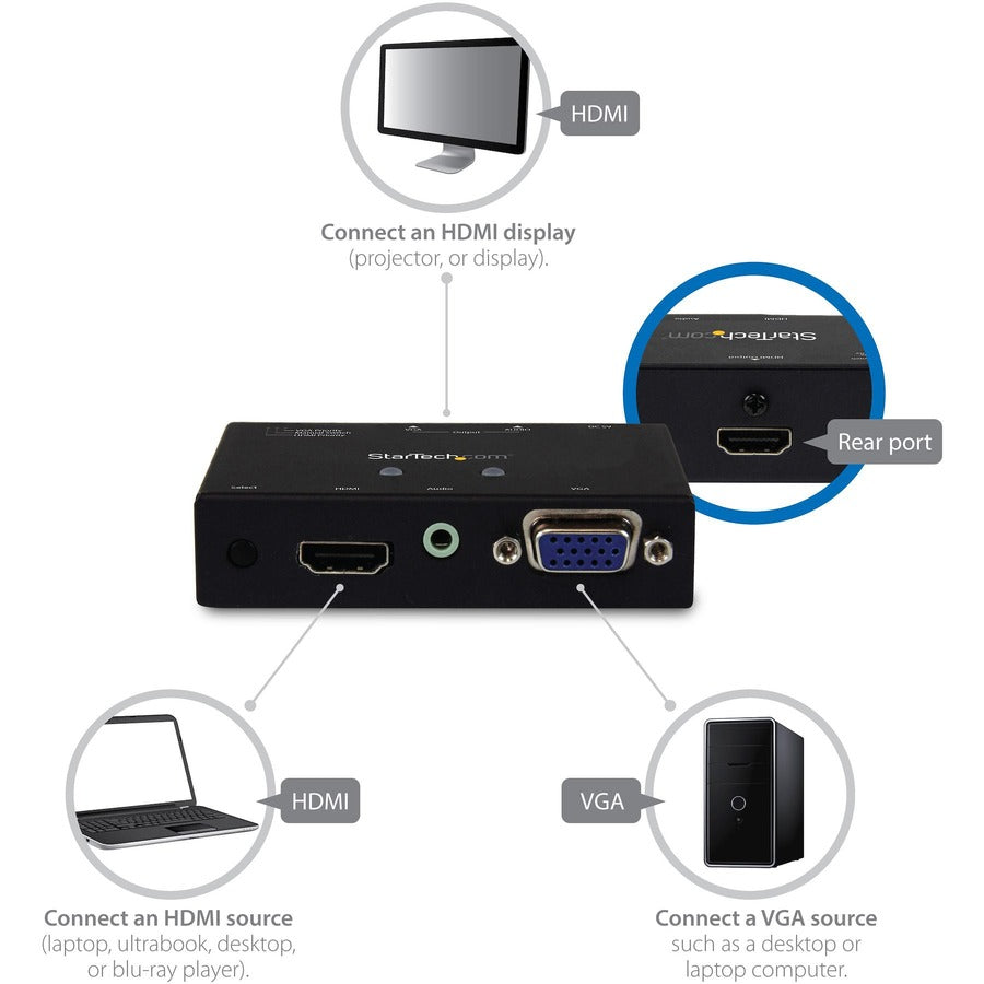 StarTech.com 2x1 HDMI + VGA to HDMI Converter Switch w/ Automatic and Priority Switching â€" 1080p — VS221VGA2HD