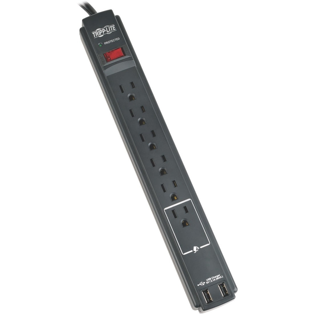 Eaton Tripp Lite Series Protect It! 6-Outlet Surge Protector, 6 ft. (1.83 m) Cord, 990 Joules, 2 x USB Charging ports (2.1A), Black Housing, TAA — TLP606USBBTAA