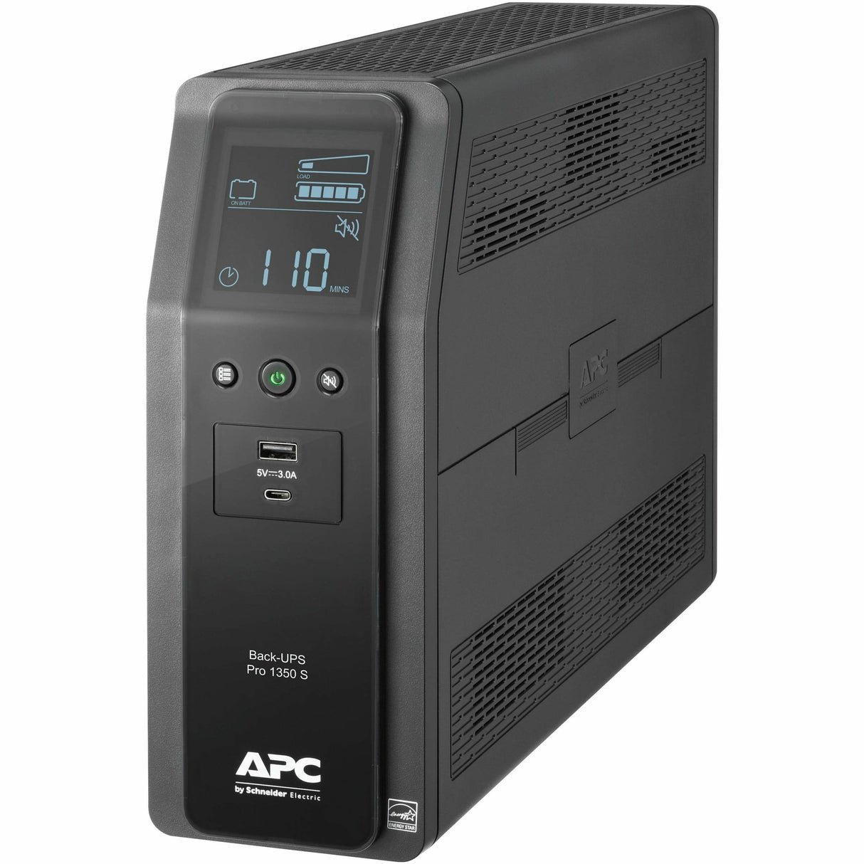 APC Back-UPS Pro, 1350VA/810W, Tower, 120V, 10x NEMA 5-15R outlets, Sine Wave, AVR, USB Type A + C ports, LCD, User Replaceable Battery — BR1350MS