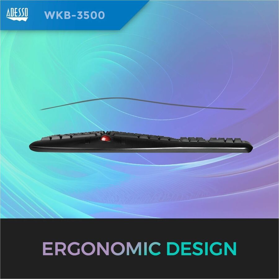 Adesso 2.4 GHz Wireless Ergonomic Trackball Keyboard — WKB-3500UB