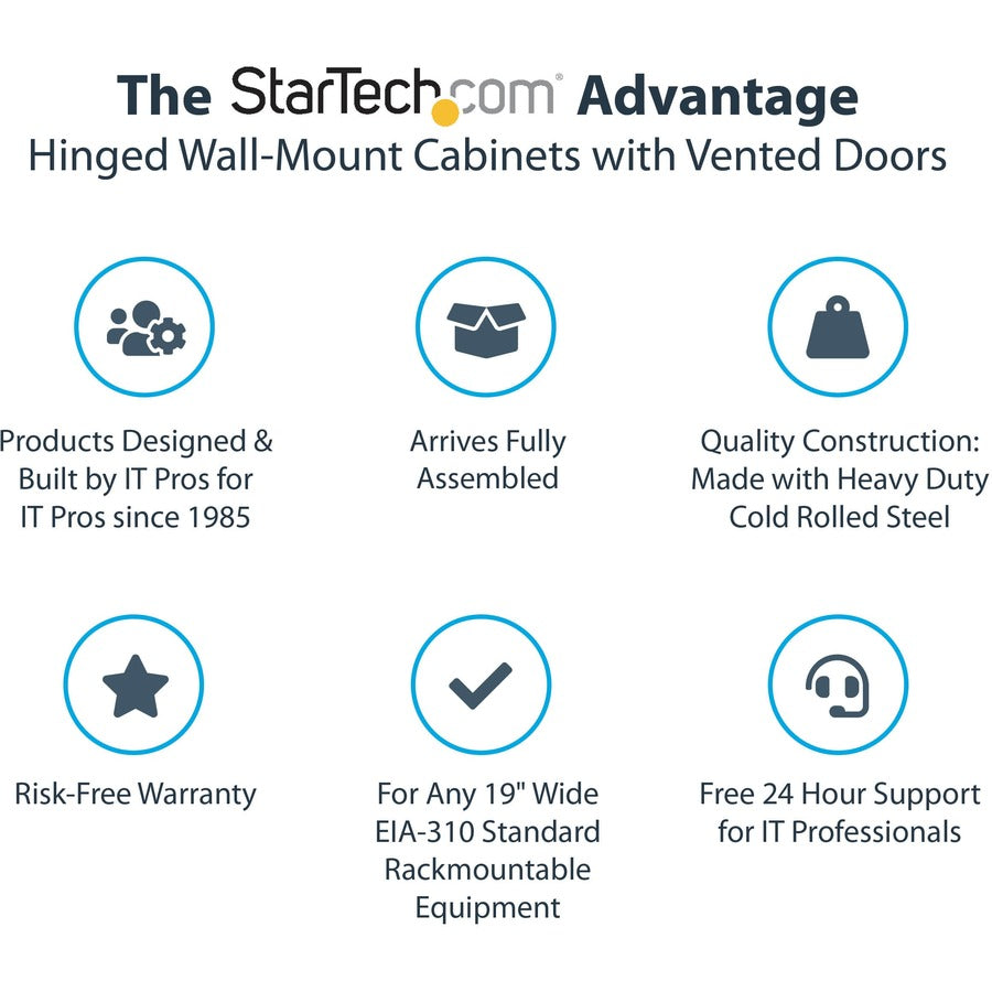 StarTech.com 4-Post 12U Wall Mount Network Cabinet, 19" Hinged Wall-Mounted Server Rack for IT Equipment, Flexible Lockable Rack Enclosure — RK12WALHM