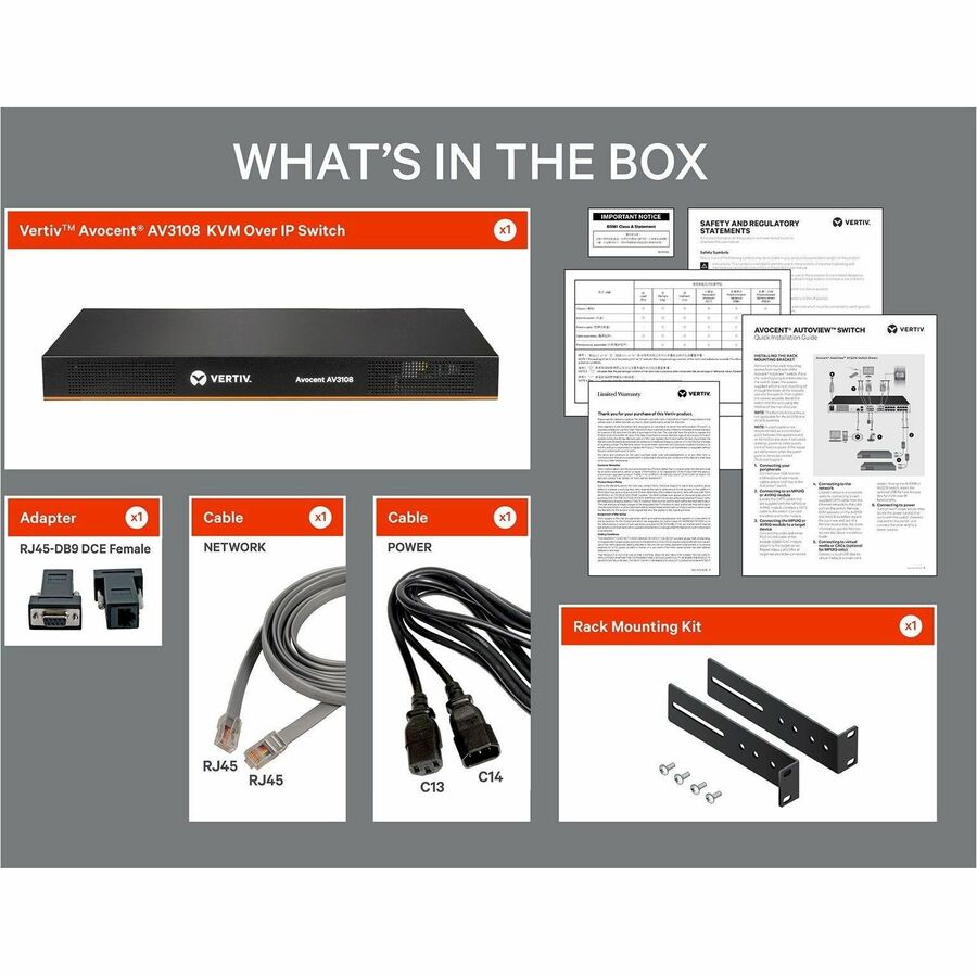 Vertiv Avocent AV3000 KVM Over IP Switch | 8 port KVM | VGA Cable (AV3108-400) — AV3108-400